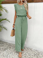 Zella Elegant Two-Piece Set | Lace-Trimmed Top and Wide-Leg Trousers