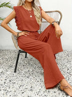 Zella Elegant Two-Piece Set | Lace-Trimmed Top and Wide-Leg Trousers