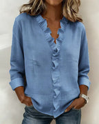 Indie | Blouse with Ruffles, V-Neck and Long Sleeves