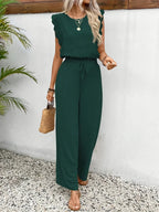 Zella Elegant Two-Piece Set | Lace-Trimmed Top and Wide-Leg Trousers