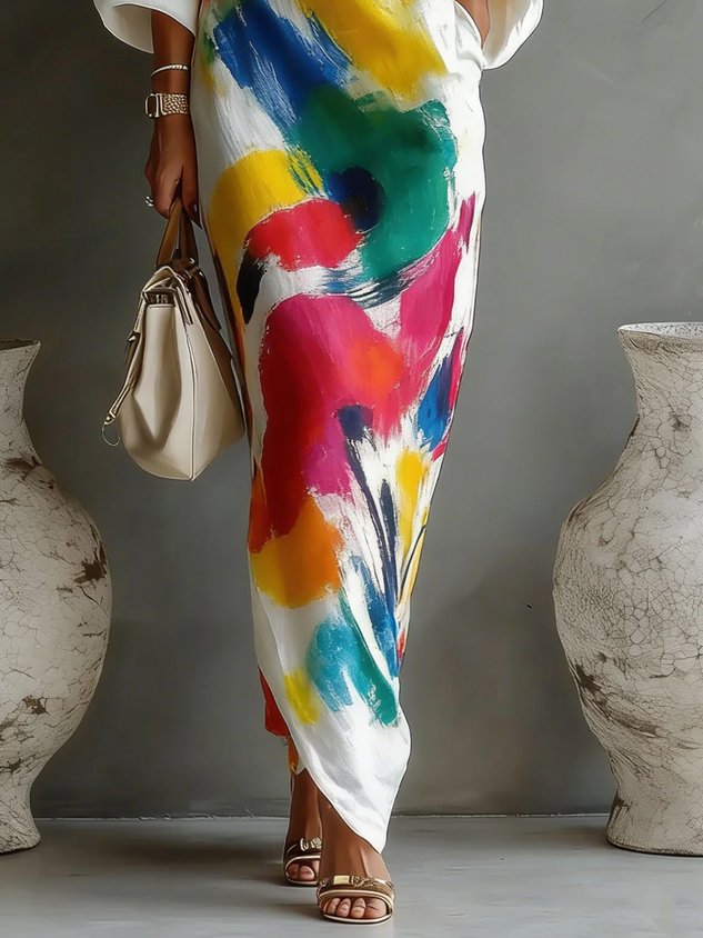 Delphine | One Shoulder Painted Print Maxi Dress