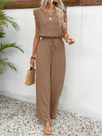 Zella Elegant Two-Piece Set | Lace-Trimmed Top and Wide-Leg Trousers