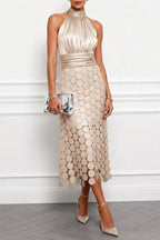 Alva | Textured Halter Occasion Midi Dress