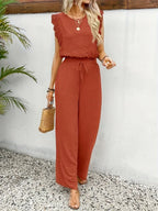 Zella Elegant Two-Piece Set | Lace-Trimmed Top and Wide-Leg Trousers