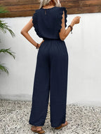 Zella Elegant Two-Piece Set | Lace-Trimmed Top and Wide-Leg Trousers