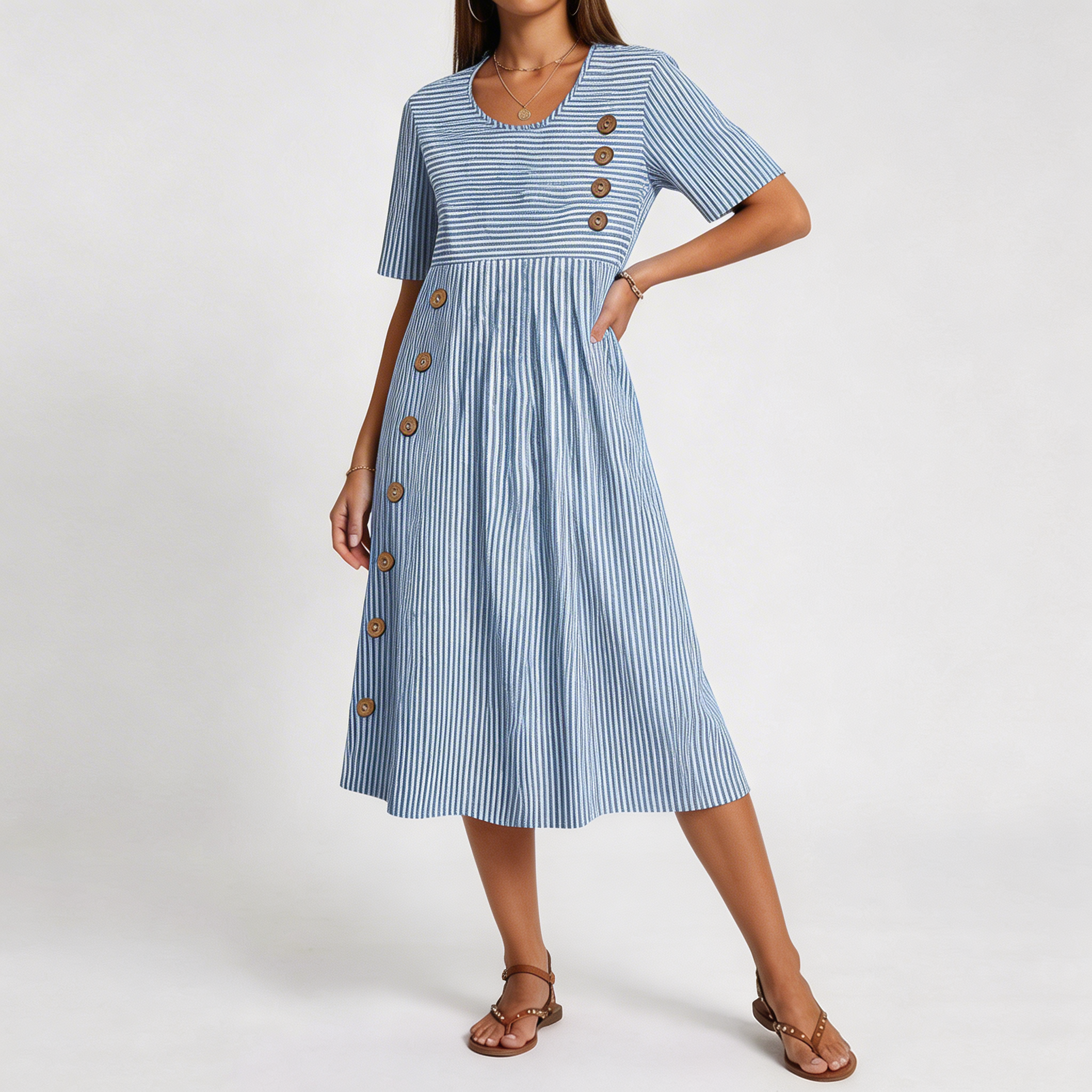 Thea | Pinstripe Midi Dress