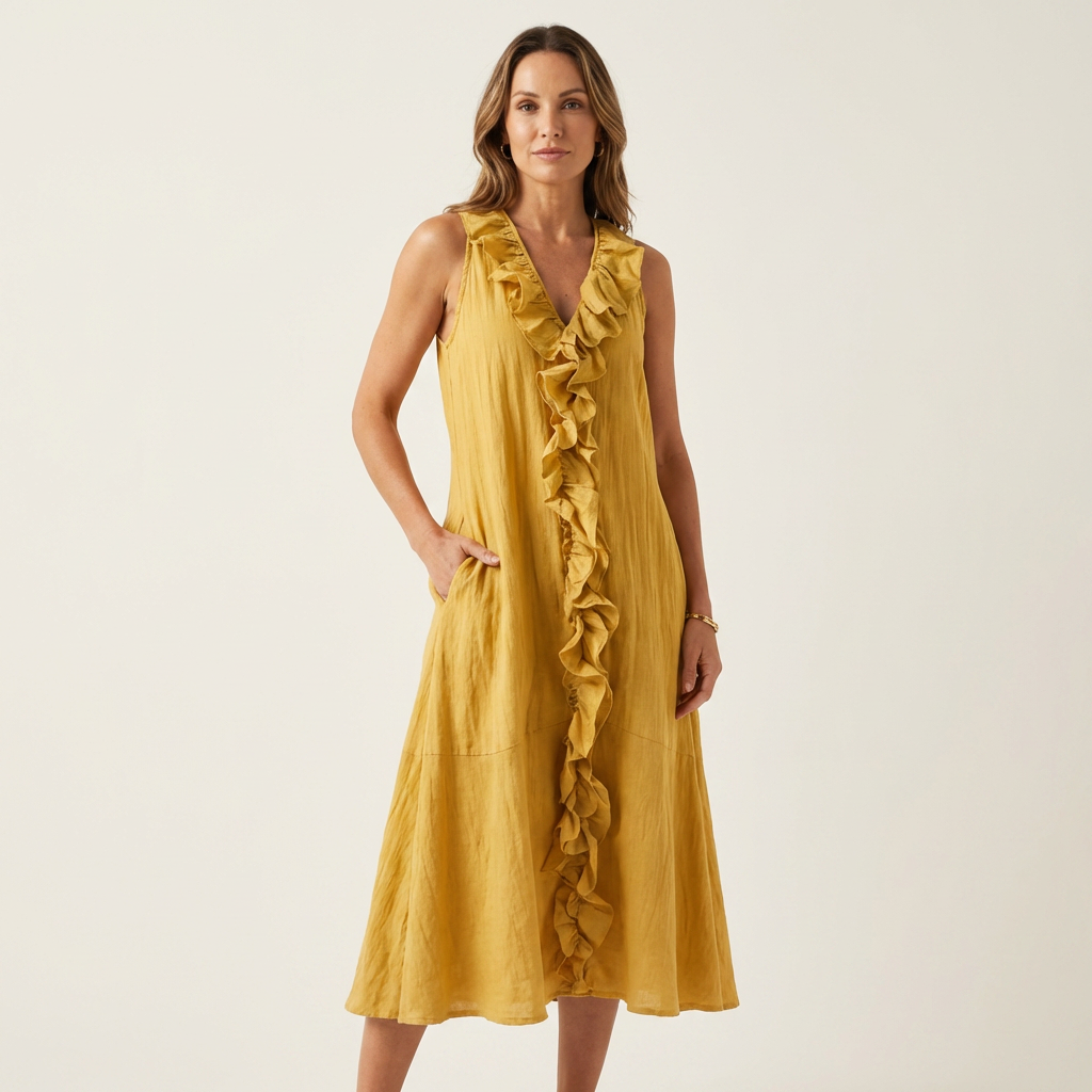 Vicky | Robe longue sans manches en V à volants