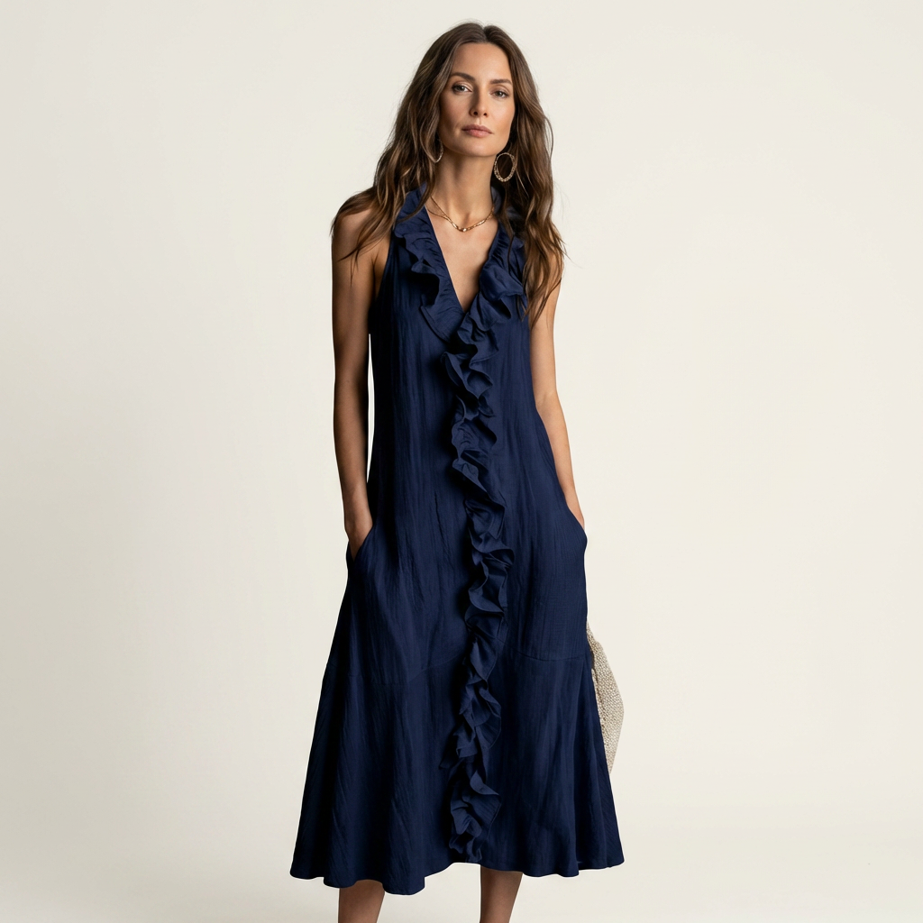 Vicky | Robe longue sans manches en V à volants