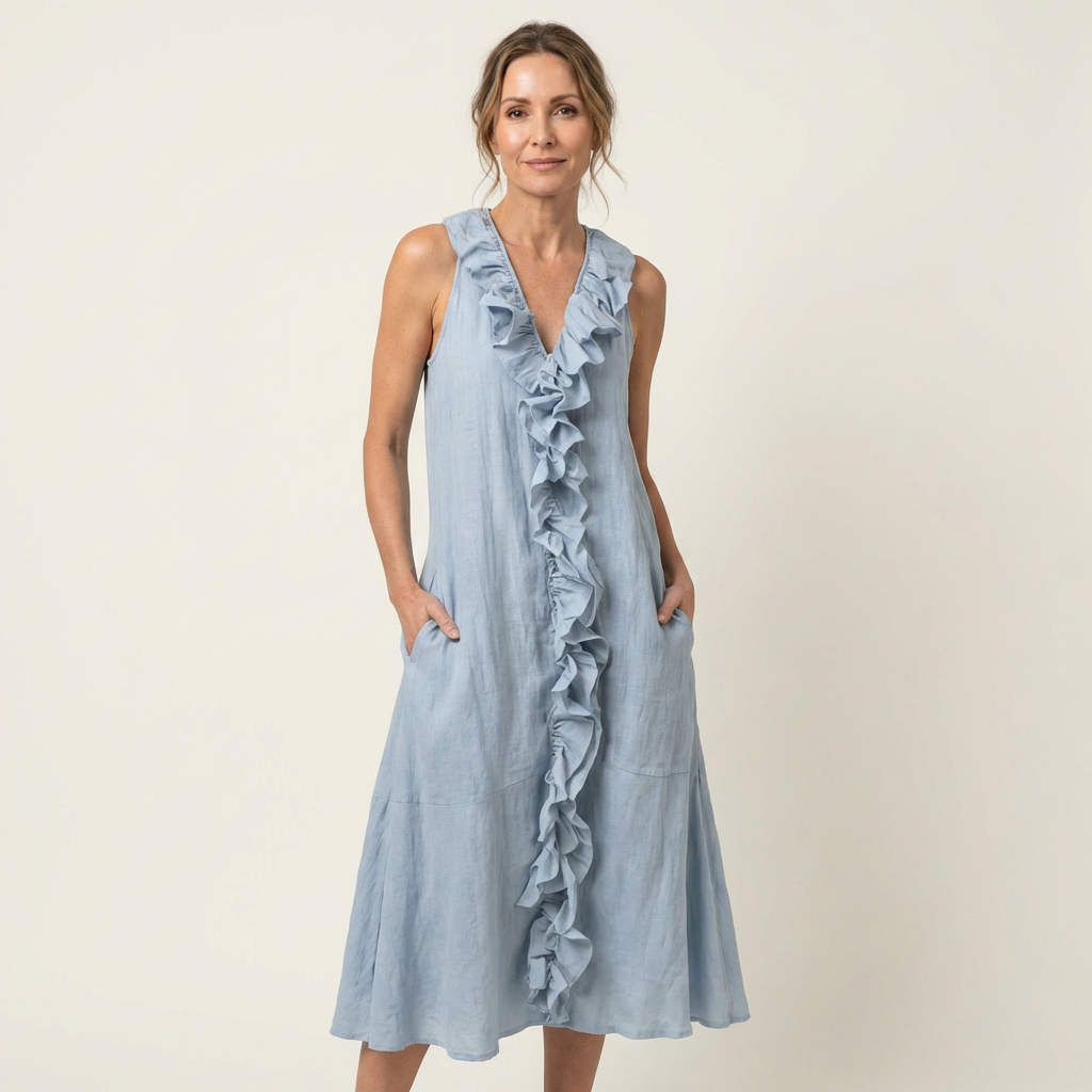 Vicky | Robe longue sans manches en V à volants