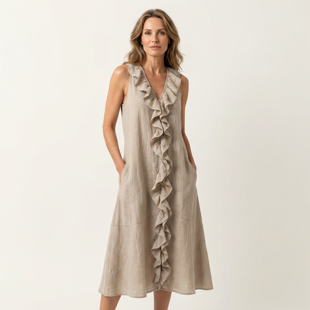 Vicky | Robe longue sans manches en V à volants