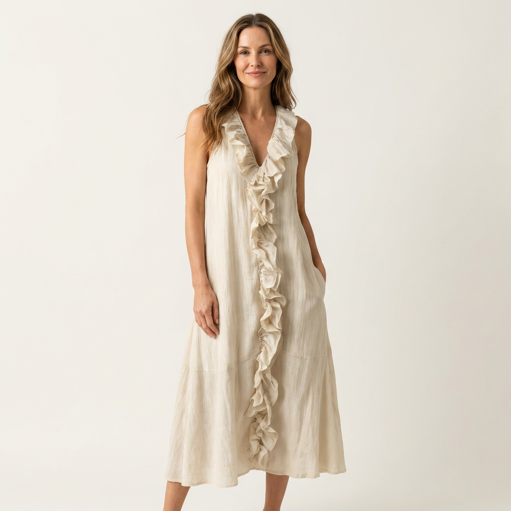 Vicky | Robe longue sans manches en V à volants