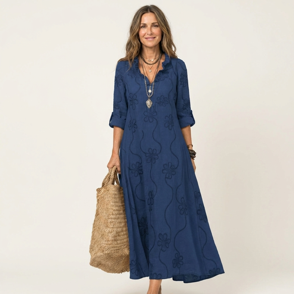 Mariam | Robe longue avec broderie florale ton sur ton