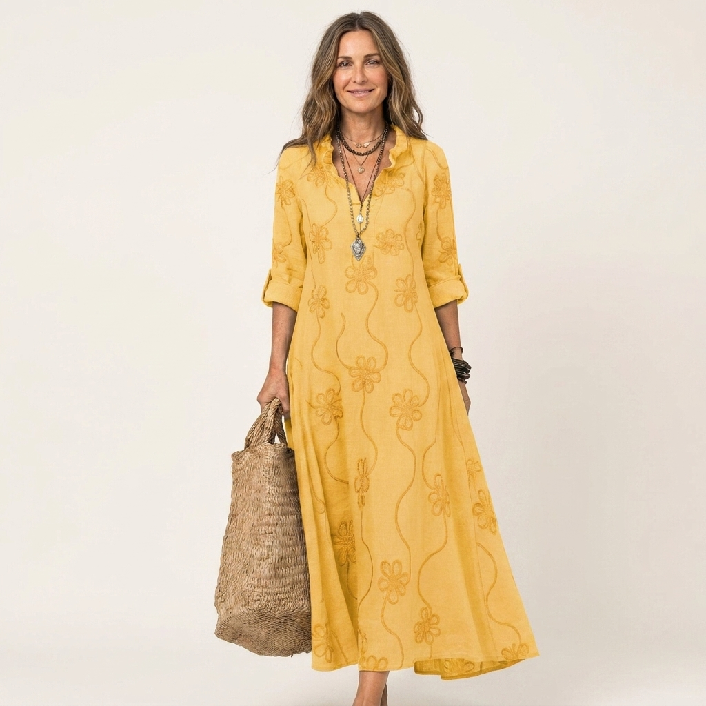 Mariam | Robe longue avec broderie florale ton sur ton