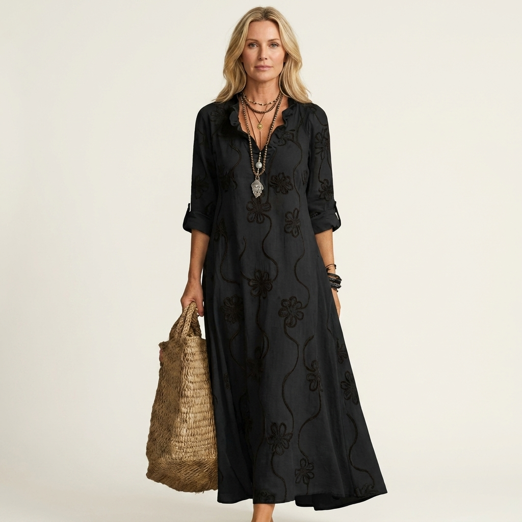 Mariam | Robe longue avec broderie florale ton sur ton