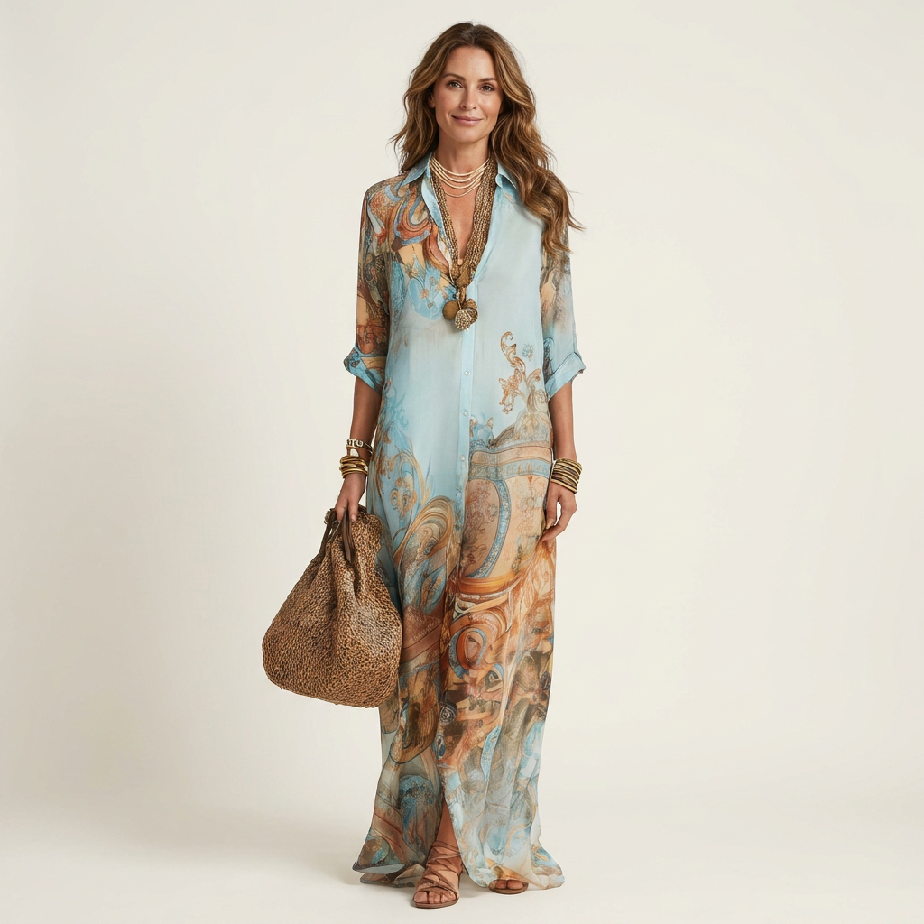 Lanie | Baroque Print Maxi Shirt Dress