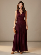 Signe | Pleated V Neck Midi Dress
