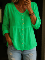 Comfortable Solid Button-Front Relaxed Blouse
