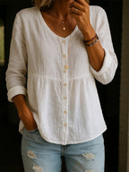 Comfortable Solid Button-Front Relaxed Blouse