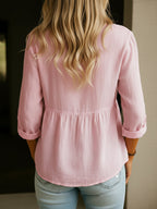 Comfortable Solid Button-Front Relaxed Blouse