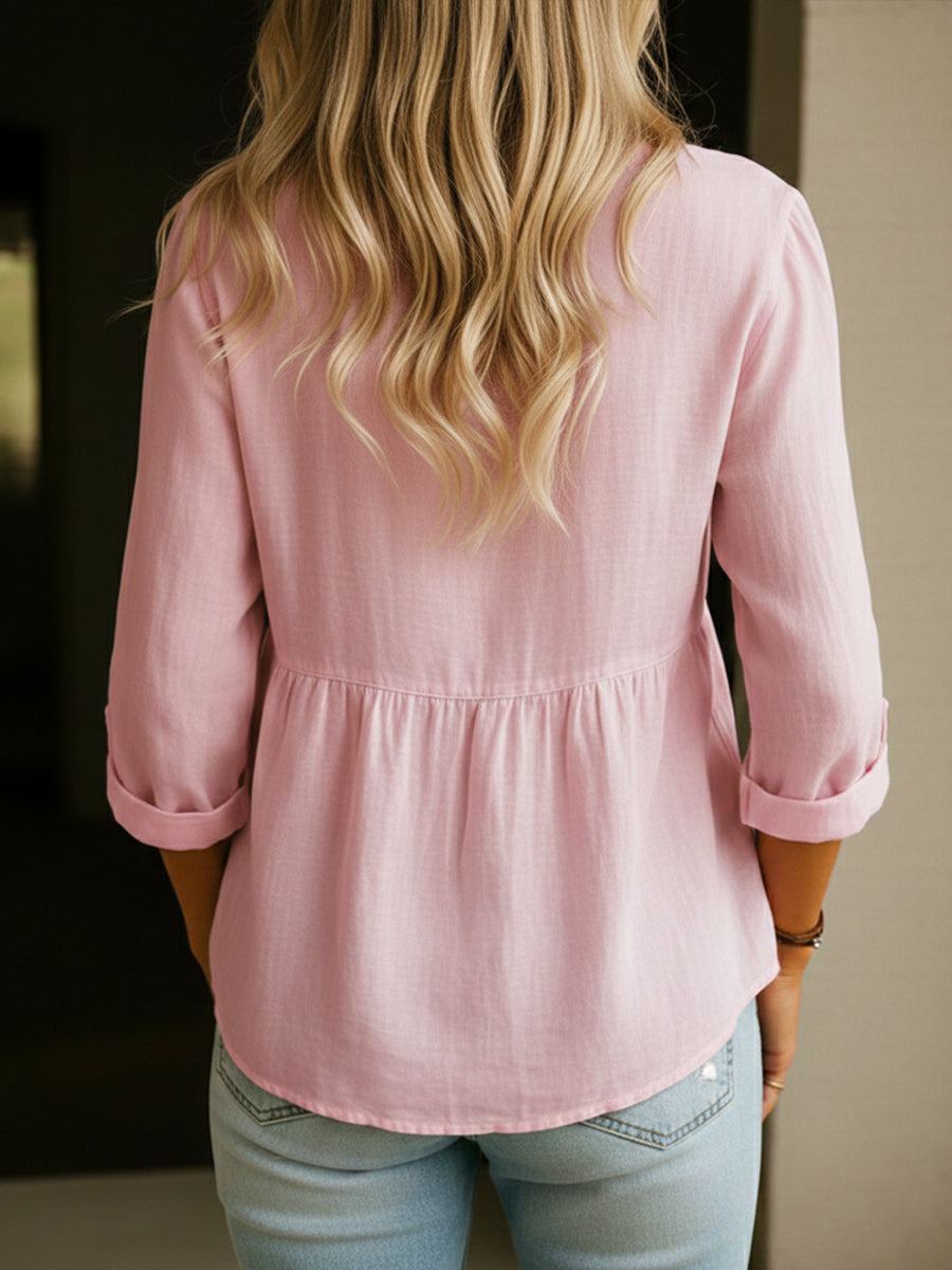 Comfortable Solid Button-Front Relaxed Blouse